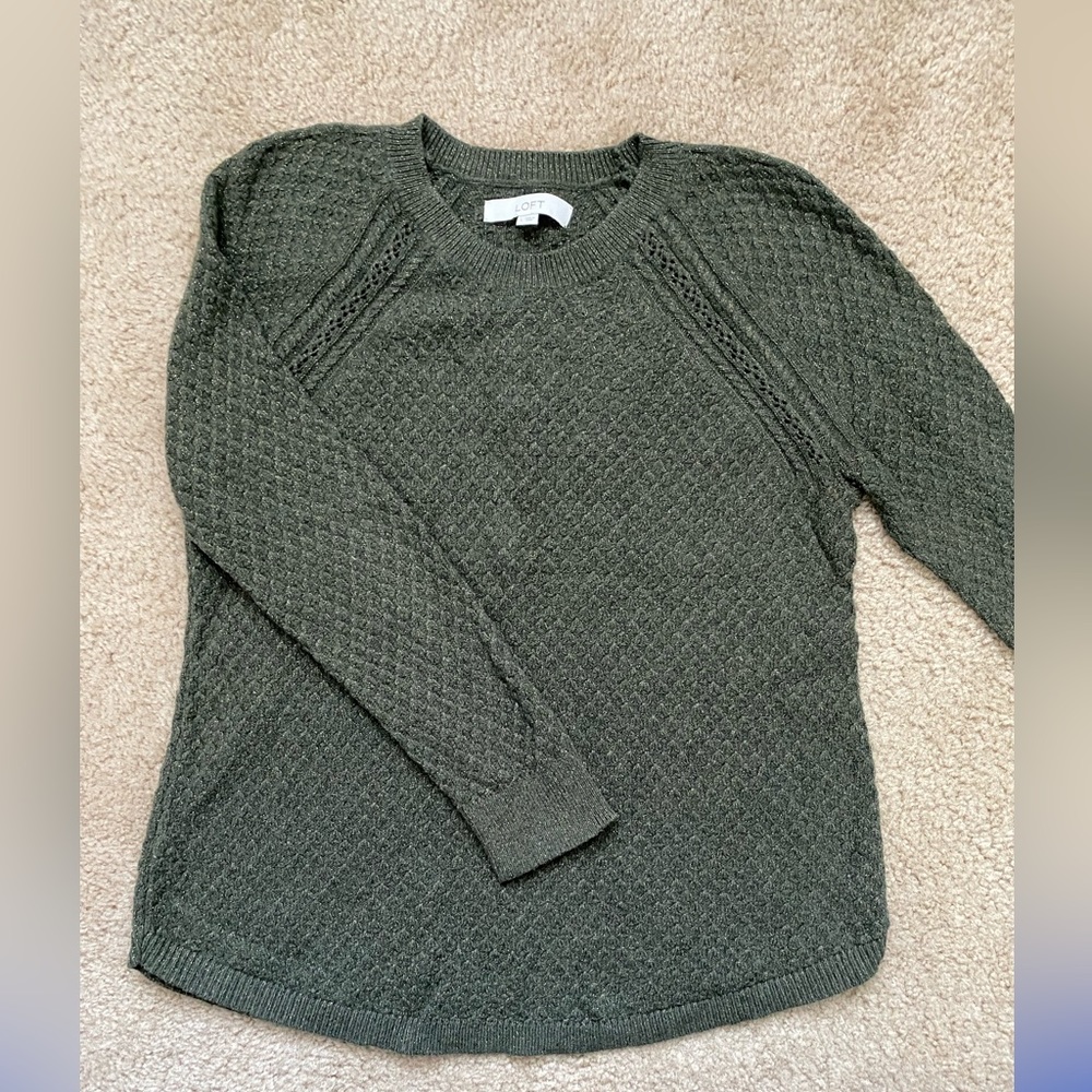 Loft sweater, green with metallic gold, size L
